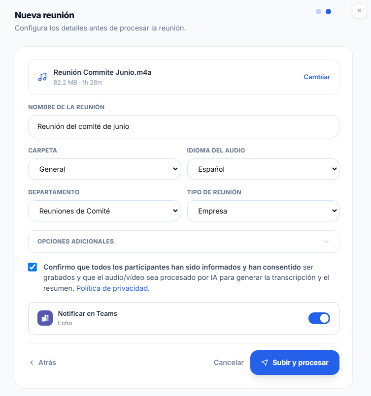 Paso 2: configurar detalles de la reunión