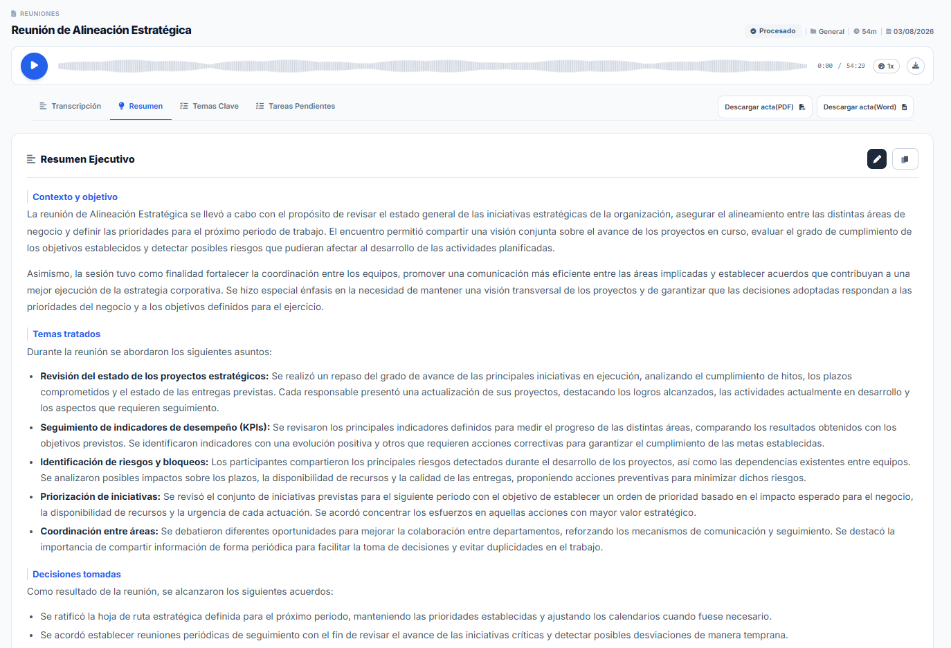 Resumen ejecutivo extraído automáticamente por Edorteam Echo