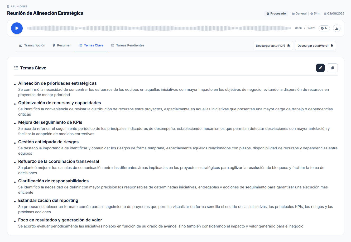 Temas clave detectados automáticamente por Edorteam Echo